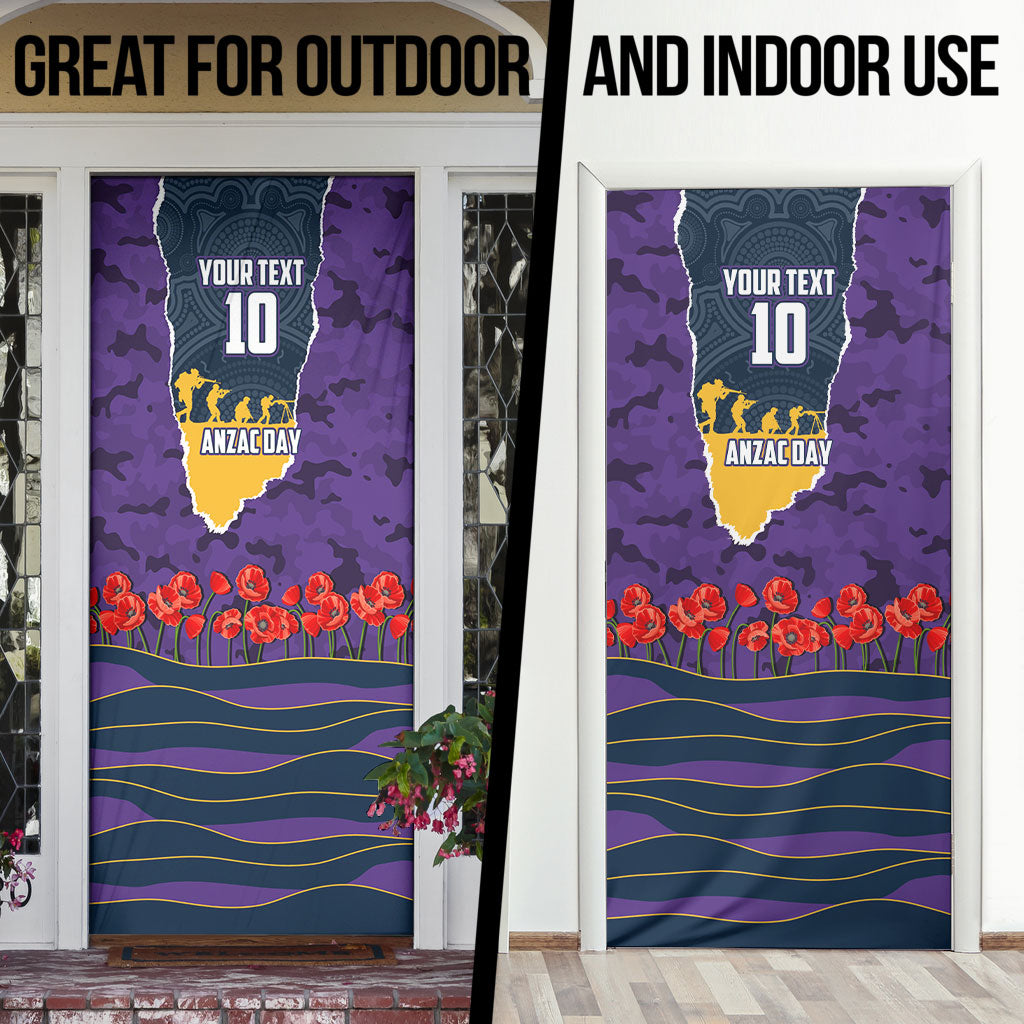 Personalized Melbourne Storm ANZAC Tribute Door Cover Poppy Field Soldier Silhouette Aboriginal Rugby Mascot