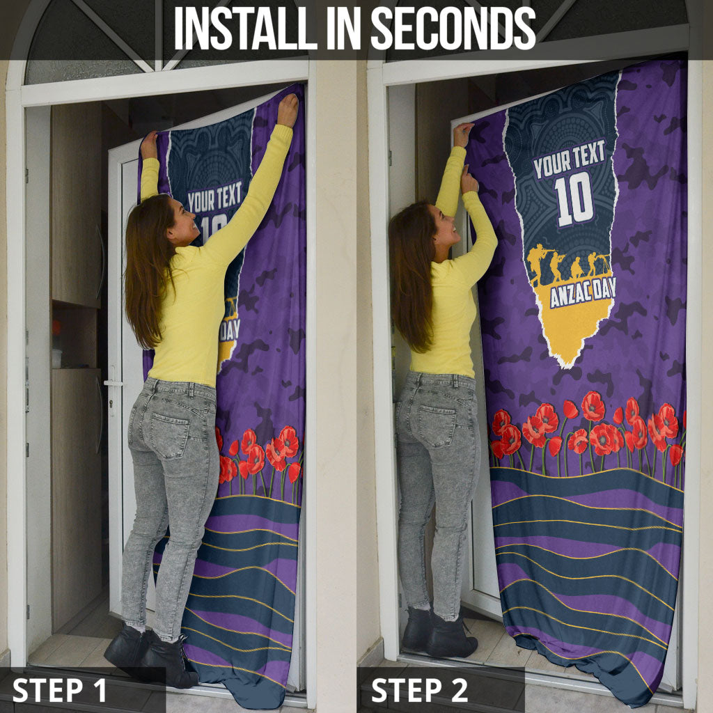 Personalized Melbourne Storm ANZAC Tribute Door Cover Poppy Field Soldier Silhouette Aboriginal Rugby Mascot