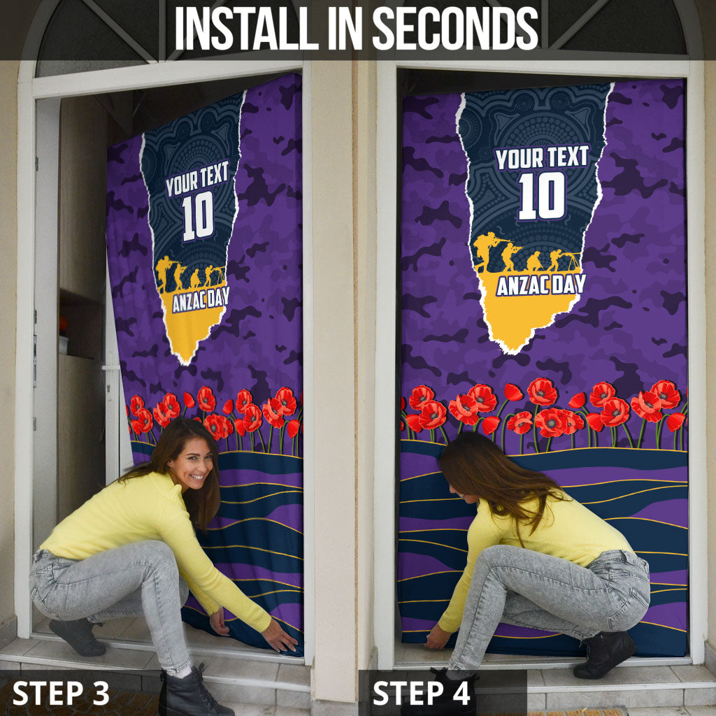 Personalized Melbourne Storm ANZAC Tribute Door Cover Poppy Field Soldier Silhouette Aboriginal Rugby Mascot