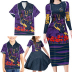 Personalized Melbourne Storm ANZAC Tribute Family Matching Long Sleeve Bodycon Dress and Hawaiian Shirt Poppy Field Soldier Silhouette Aboriginal Rugby Mascot