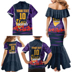 Personalized Melbourne Storm ANZAC Tribute Family Matching Mermaid Dress and Hawaiian Shirt Poppy Field Soldier Silhouette Aboriginal Rugby Mascot