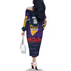 Personalized Melbourne Storm ANZAC Tribute Family Matching Off The Shoulder Long Sleeve Dress and Hawaiian Shirt Poppy Field Soldier Silhouette Aboriginal Rugby Mascot
