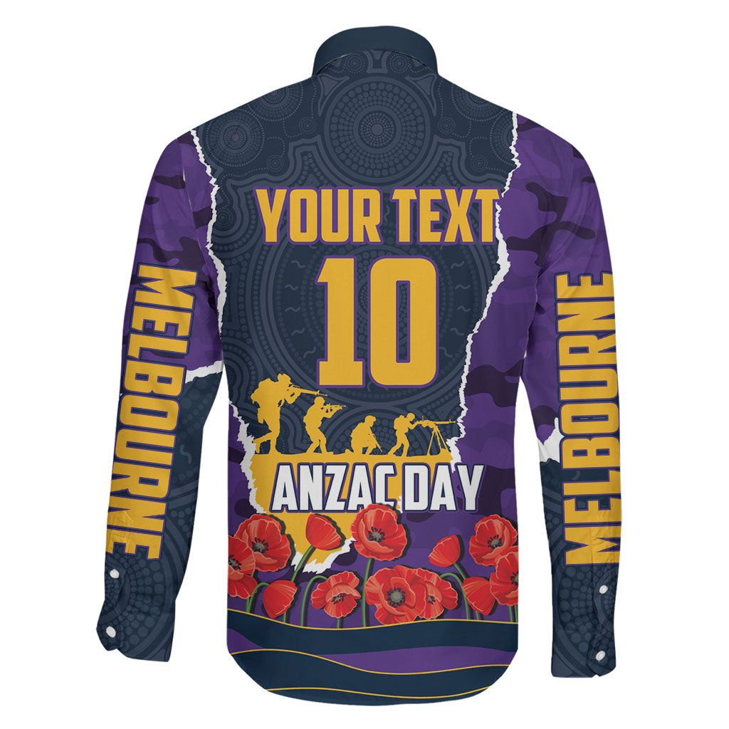 Personalized Melbourne Storm ANZAC Tribute Family Matching Off Shoulder Maxi Dress and Hawaiian Shirt Poppy Field Soldier Silhouette Aboriginal Rugby Mascot