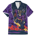 Personalized Melbourne Storm ANZAC Tribute Family Matching Off Shoulder Short Dress and Hawaiian Shirt Poppy Field Soldier Silhouette Aboriginal Rugby Mascot