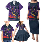 Personalized Melbourne Storm ANZAC Tribute Family Matching Puletasi and Hawaiian Shirt Poppy Field Soldier Silhouette Aboriginal Rugby Mascot