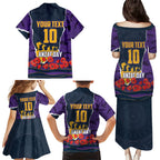 Personalized Melbourne Storm ANZAC Tribute Family Matching Puletasi and Hawaiian Shirt Poppy Field Soldier Silhouette Aboriginal Rugby Mascot