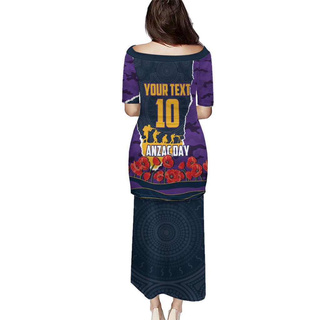 Personalized Melbourne Storm ANZAC Tribute Family Matching Puletasi and Hawaiian Shirt Poppy Field Soldier Silhouette Aboriginal Rugby Mascot