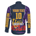 Personalized Melbourne Storm ANZAC Tribute Family Matching Short Sleeve Bodycon Dress and Hawaiian Shirt Poppy Field Soldier Silhouette Aboriginal Rugby Mascot