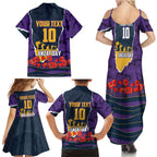 Personalized Melbourne Storm ANZAC Tribute Family Matching Summer Maxi Dress and Hawaiian Shirt Poppy Field Soldier Silhouette Aboriginal Rugby Mascot