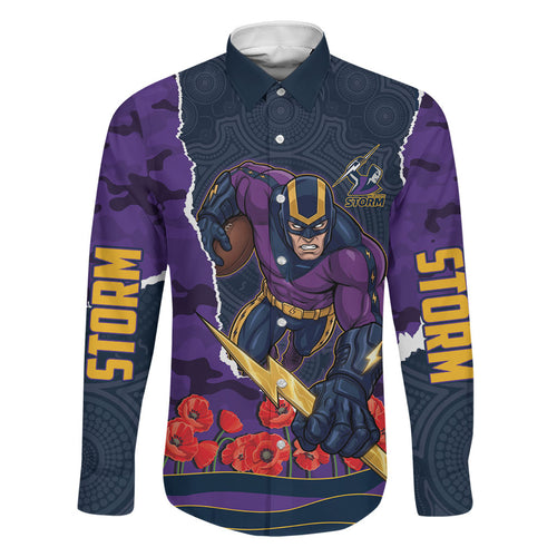 Personalized Melbourne Storm ANZAC Tribute Family Matching Summer Maxi Dress and Hawaiian Shirt Poppy Field Soldier Silhouette Aboriginal Rugby Mascot