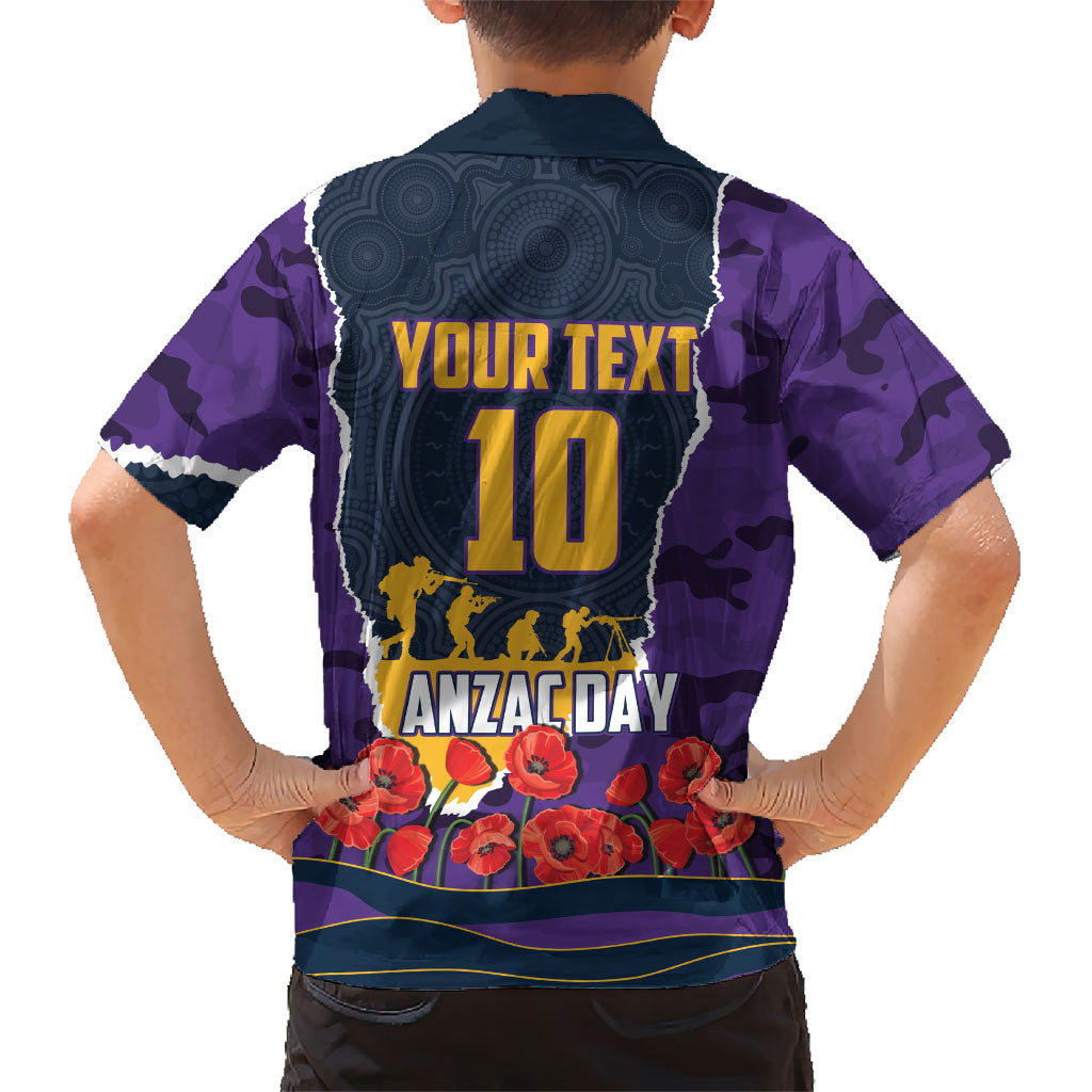 Personalized Melbourne Storm ANZAC Tribute Family Matching Tank Maxi Dress and Hawaiian Shirt Poppy Field Soldier Silhouette Aboriginal Rugby Mascot