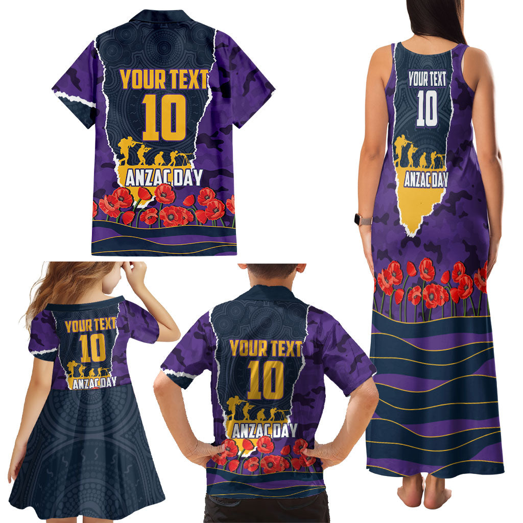 Personalized Melbourne Storm ANZAC Tribute Family Matching Tank Maxi Dress and Hawaiian Shirt Poppy Field Soldier Silhouette Aboriginal Rugby Mascot