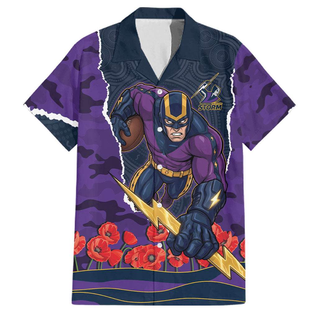 Personalized Melbourne Storm ANZAC Tribute Family Matching Tank Maxi Dress and Hawaiian Shirt Poppy Field Soldier Silhouette Aboriginal Rugby Mascot