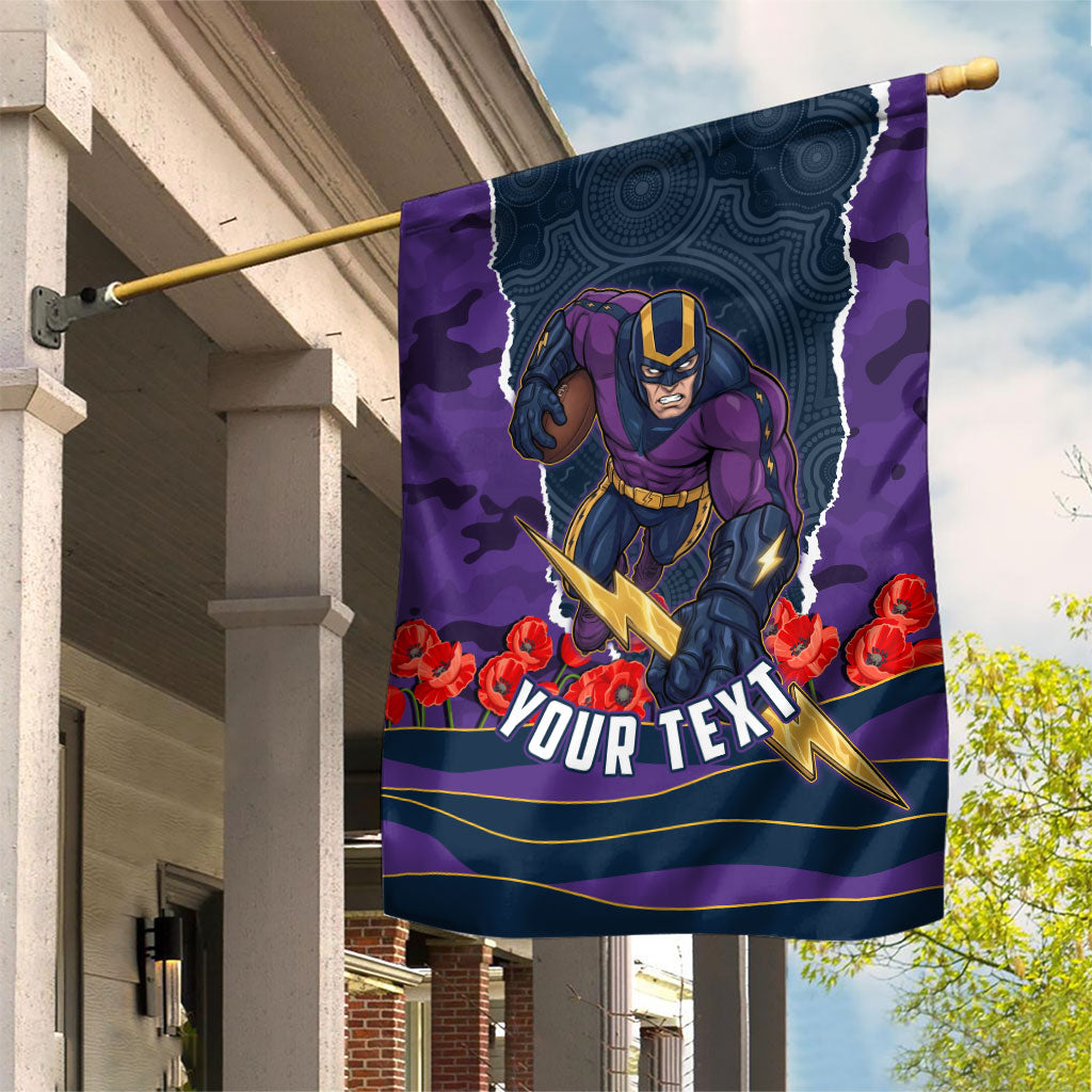 Personalized Melbourne Storm ANZAC Tribute Garden Flag Poppy Field Soldier Silhouette Aboriginal Rugby Mascot