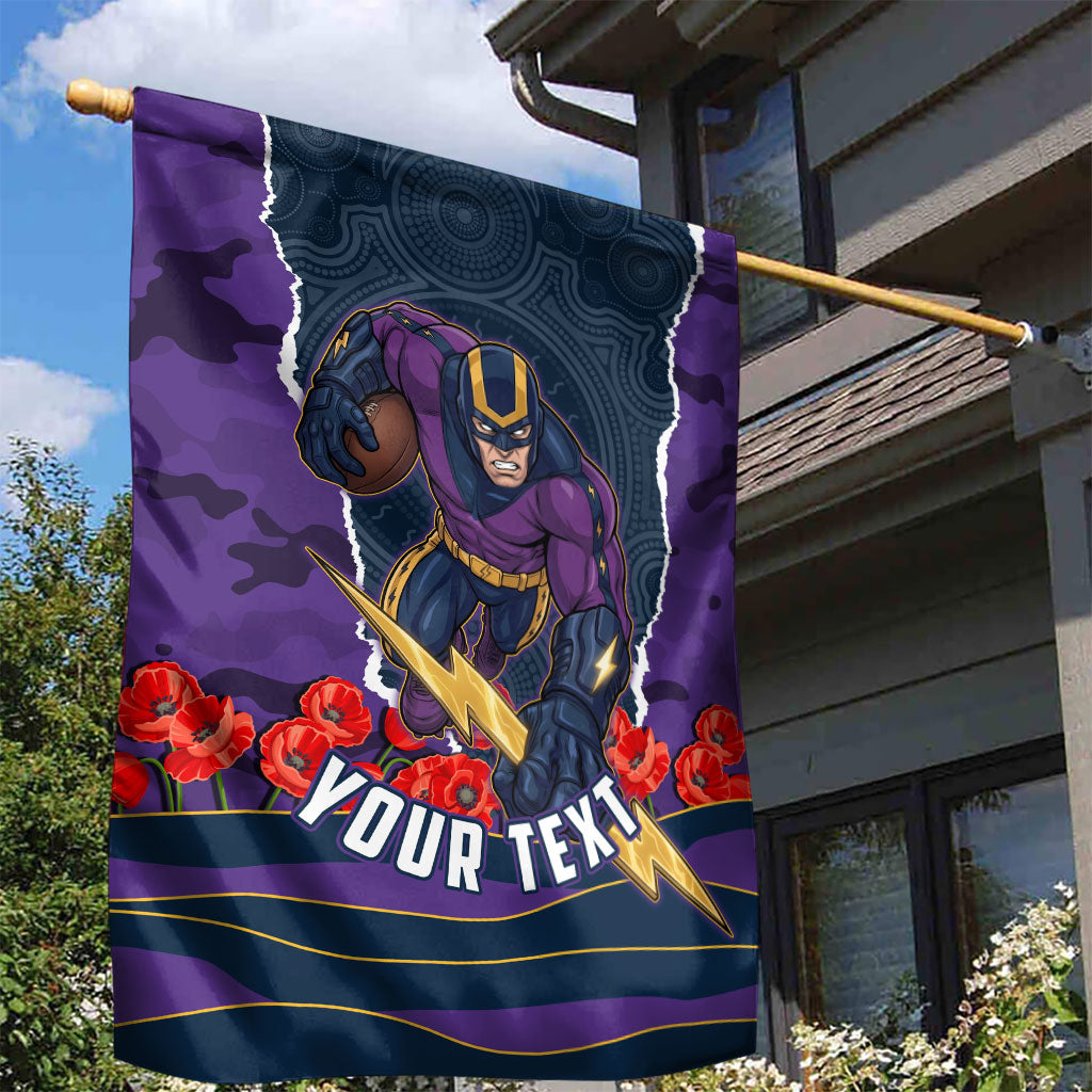 Personalized Melbourne Storm ANZAC Tribute Garden Flag Poppy Field Soldier Silhouette Aboriginal Rugby Mascot