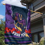 Personalized Melbourne Storm ANZAC Tribute Garden Flag Poppy Field Soldier Silhouette Aboriginal Rugby Mascot