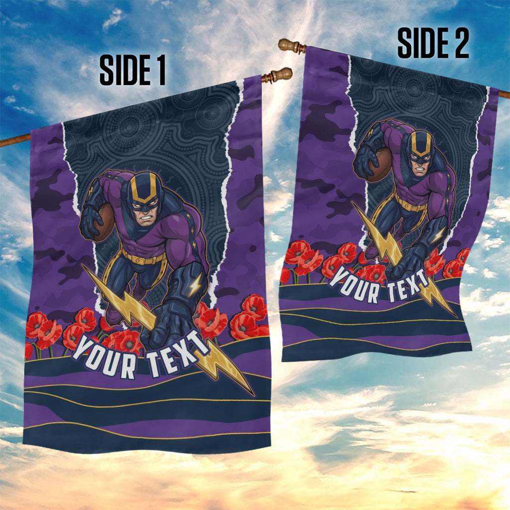 Personalized Melbourne Storm ANZAC Tribute Garden Flag Poppy Field Soldier Silhouette Aboriginal Rugby Mascot