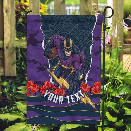 Personalized Melbourne Storm ANZAC Tribute Garden Flag Poppy Field Soldier Silhouette Aboriginal Rugby Mascot