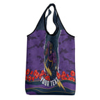 Personalized Melbourne Storm ANZAC Tribute Grocery Bag Poppy Field Soldier Silhouette Aboriginal Rugby Mascot