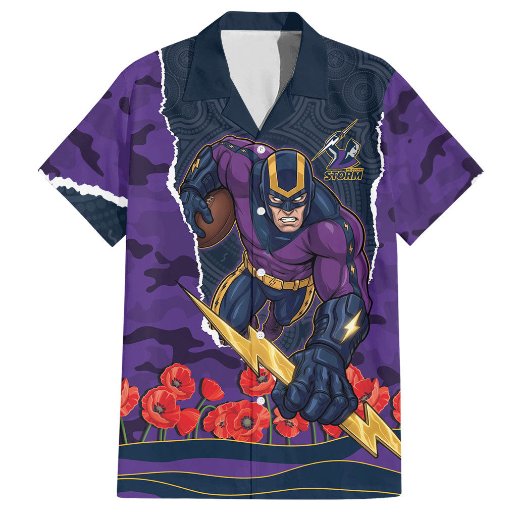 Personalized Melbourne Storm ANZAC Tribute Hawaiian Shirt Poppy Field Soldier Silhouette Aboriginal Rugby Mascot