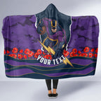 Personalized Melbourne Storm ANZAC Tribute Hooded Blanket Poppy Field Soldier Silhouette Aboriginal Rugby Mascot