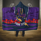Personalized Melbourne Storm ANZAC Tribute Hooded Blanket Poppy Field Soldier Silhouette Aboriginal Rugby Mascot