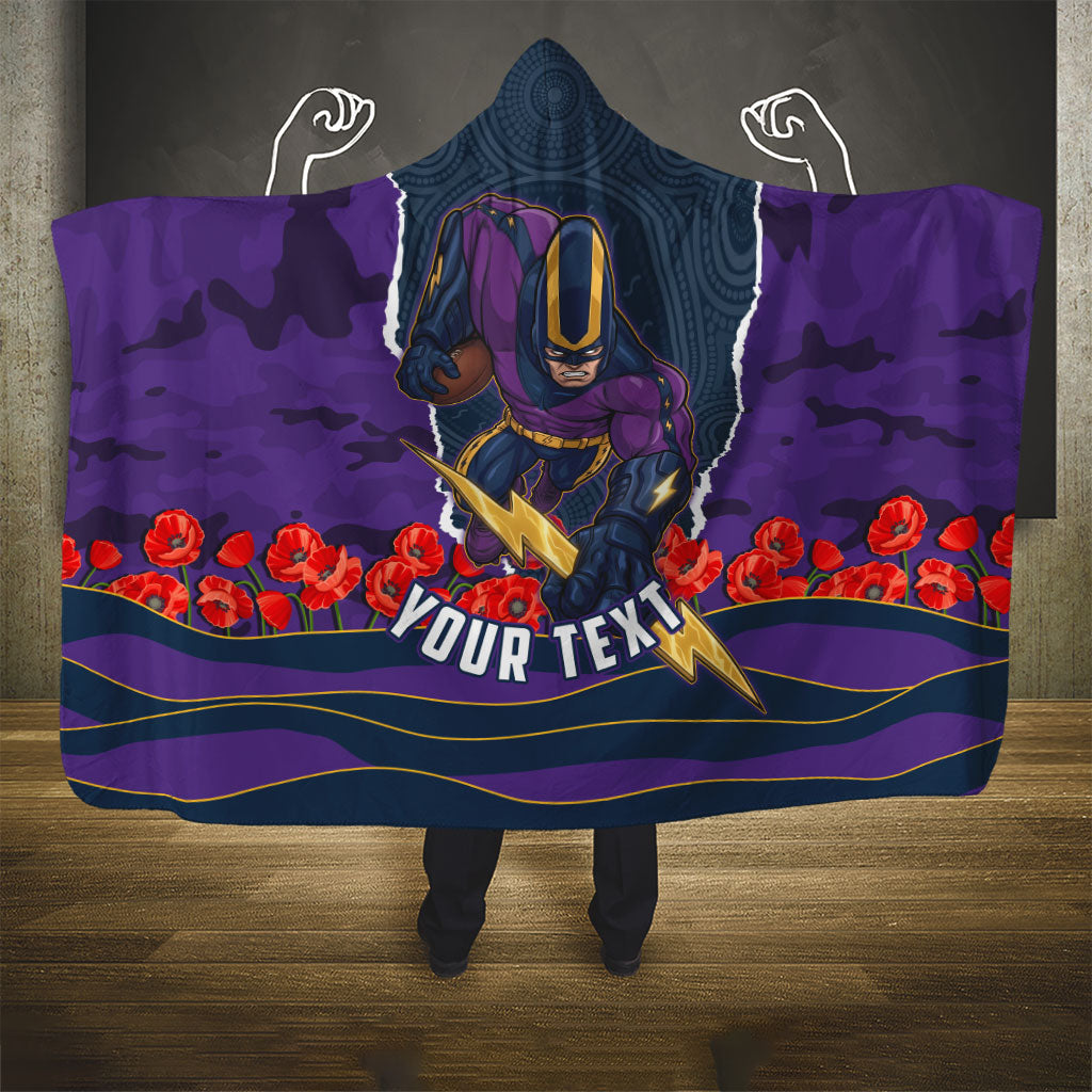 Personalized Melbourne Storm ANZAC Tribute Hooded Blanket Poppy Field Soldier Silhouette Aboriginal Rugby Mascot