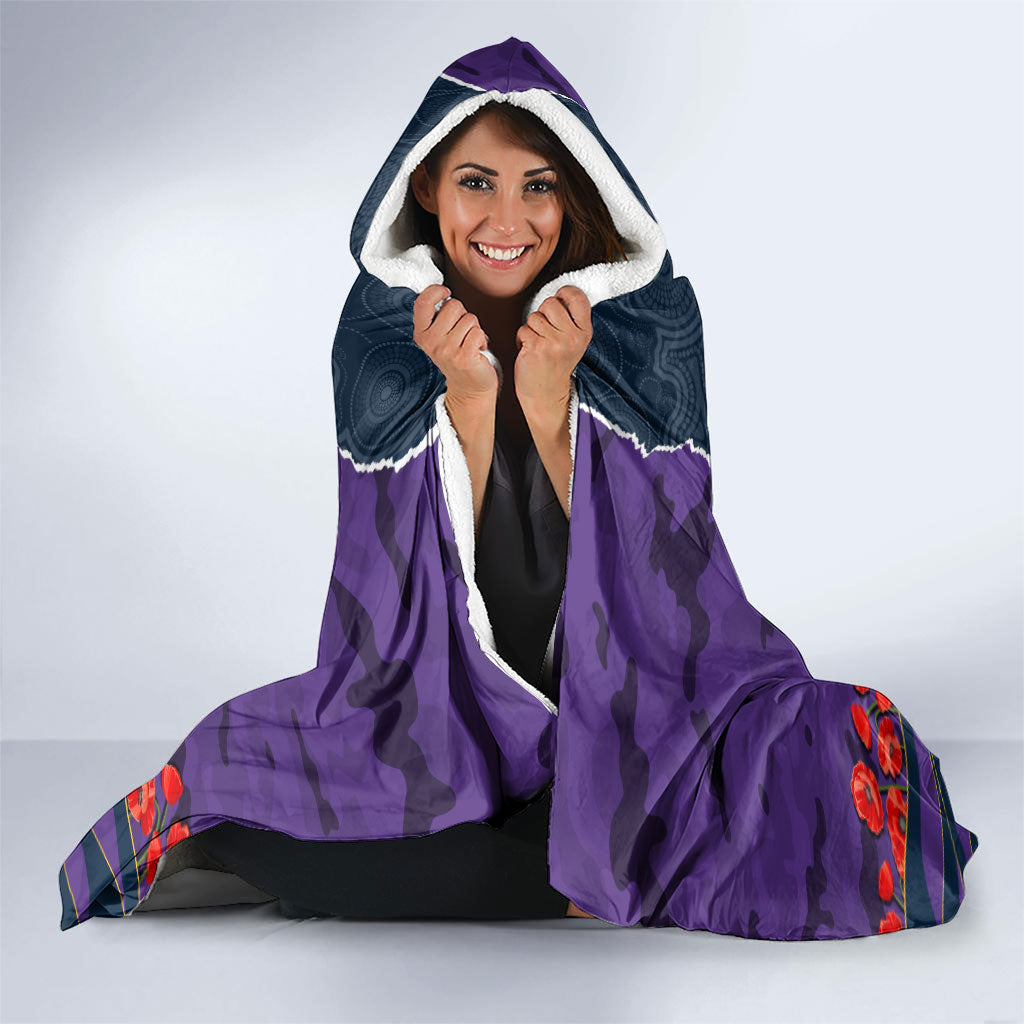 Personalized Melbourne Storm ANZAC Tribute Hooded Blanket Poppy Field Soldier Silhouette Aboriginal Rugby Mascot
