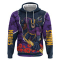 Personalized Melbourne Storm ANZAC Tribute Hoodie Poppy Field Soldier Silhouette Aboriginal Rugby Mascot