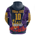 Personalized Melbourne Storm ANZAC Tribute Hoodie Poppy Field Soldier Silhouette Aboriginal Rugby Mascot