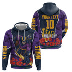 Personalized Melbourne Storm ANZAC Tribute Hoodie Poppy Field Soldier Silhouette Aboriginal Rugby Mascot