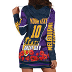 Personalized Melbourne Storm ANZAC Tribute Hoodie Dress Poppy Field Soldier Silhouette Aboriginal Rugby Mascot