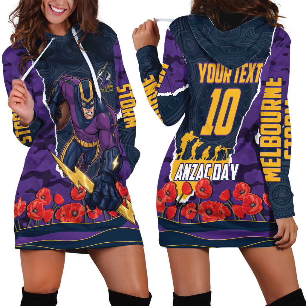 Personalized Melbourne Storm ANZAC Tribute Hoodie Dress Poppy Field Soldier Silhouette Aboriginal Rugby Mascot