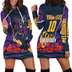 Personalized Melbourne Storm ANZAC Tribute Hoodie Dress Poppy Field Soldier Silhouette Aboriginal Rugby Mascot