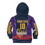 Personalized Melbourne Storm ANZAC Tribute Kid Hoodie Poppy Field Soldier Silhouette Aboriginal Rugby Mascot