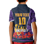 Personalized Melbourne Storm ANZAC Tribute Kid Polo Shirt Poppy Field Soldier Silhouette Aboriginal Rugby Mascot
