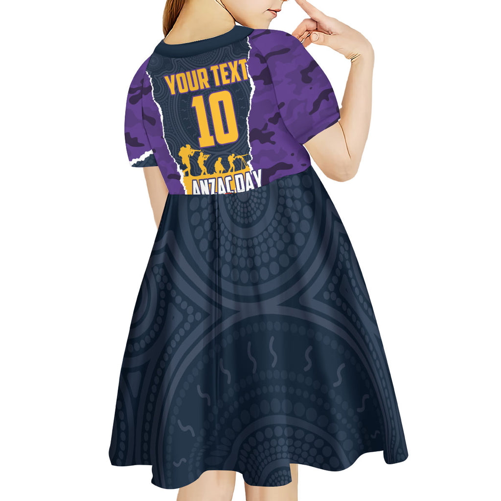Personalized Melbourne Storm ANZAC Tribute Kid Short Sleeve Dress Poppy Field Soldier Silhouette Aboriginal Rugby Mascot