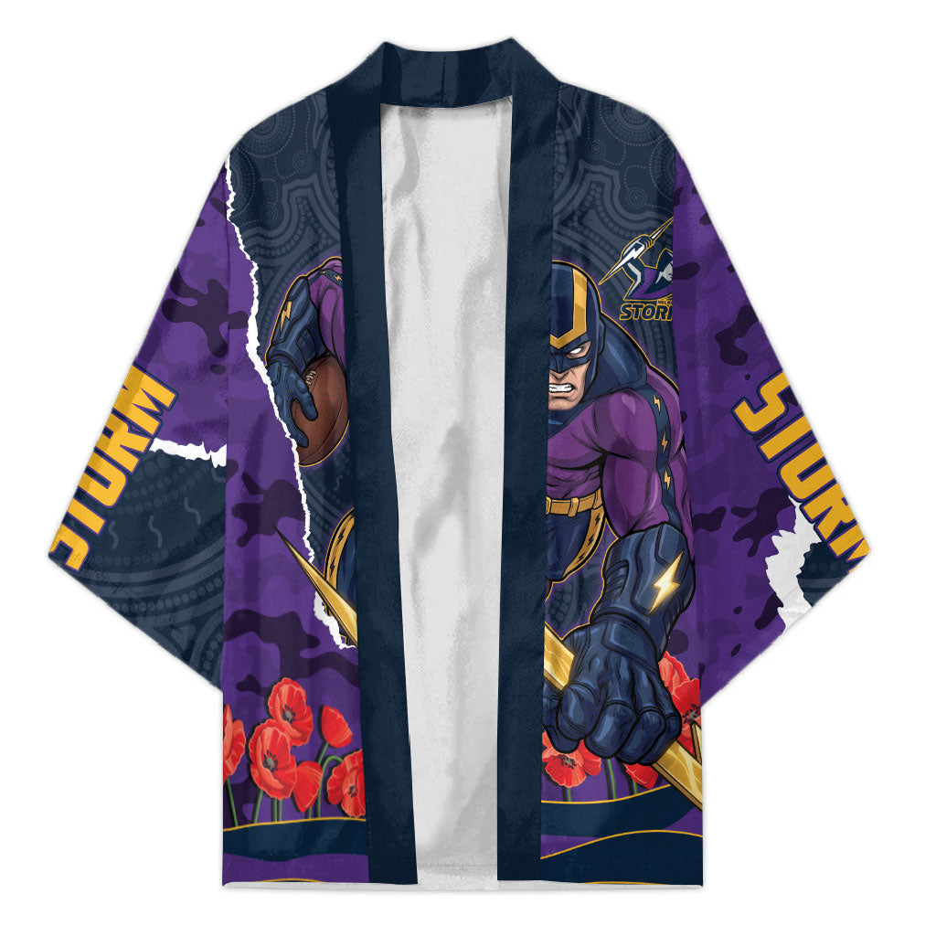 Personalized Melbourne Storm ANZAC Tribute Kimono Poppy Field Soldier Silhouette Aboriginal Rugby Mascot