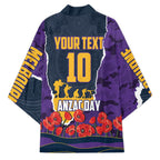 Personalized Melbourne Storm ANZAC Tribute Kimono Poppy Field Soldier Silhouette Aboriginal Rugby Mascot