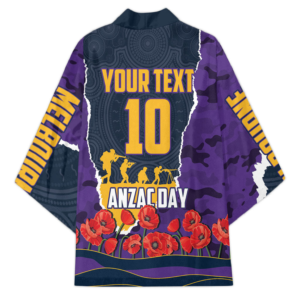 Personalized Melbourne Storm ANZAC Tribute Kimono Poppy Field Soldier Silhouette Aboriginal Rugby Mascot