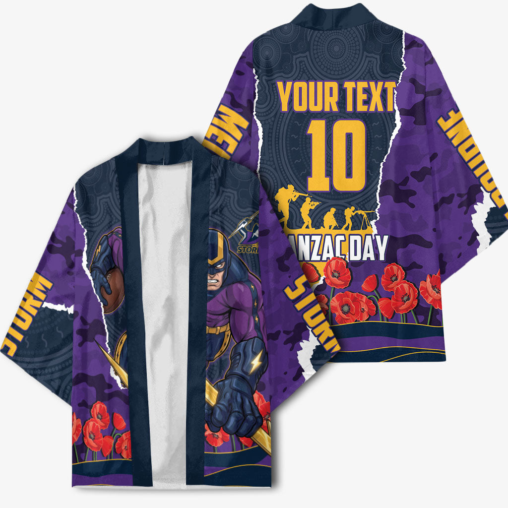 Personalized Melbourne Storm ANZAC Tribute Kimono Poppy Field Soldier Silhouette Aboriginal Rugby Mascot