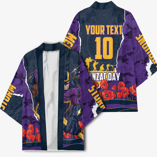 Personalized Melbourne Storm ANZAC Tribute Kimono Poppy Field Soldier Silhouette Aboriginal Rugby Mascot