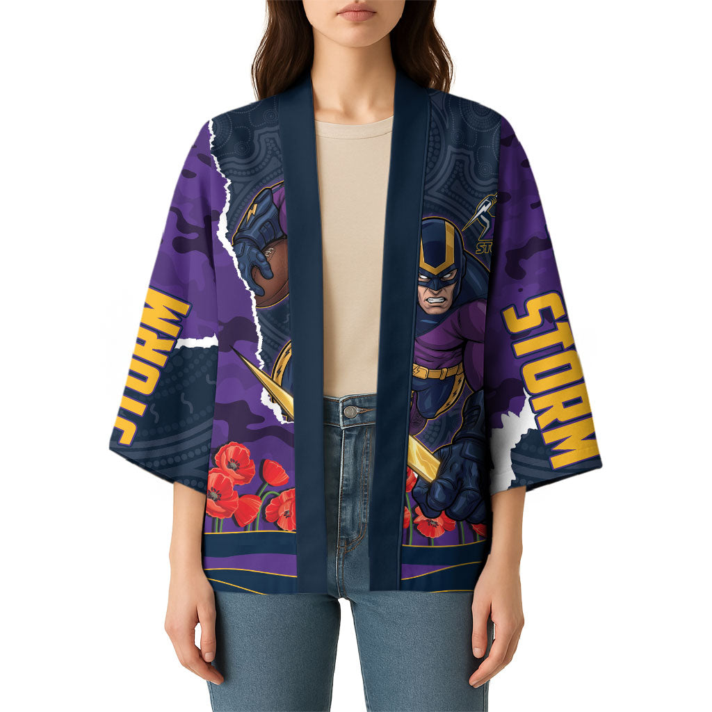 Personalized Melbourne Storm ANZAC Tribute Kimono Poppy Field Soldier Silhouette Aboriginal Rugby Mascot