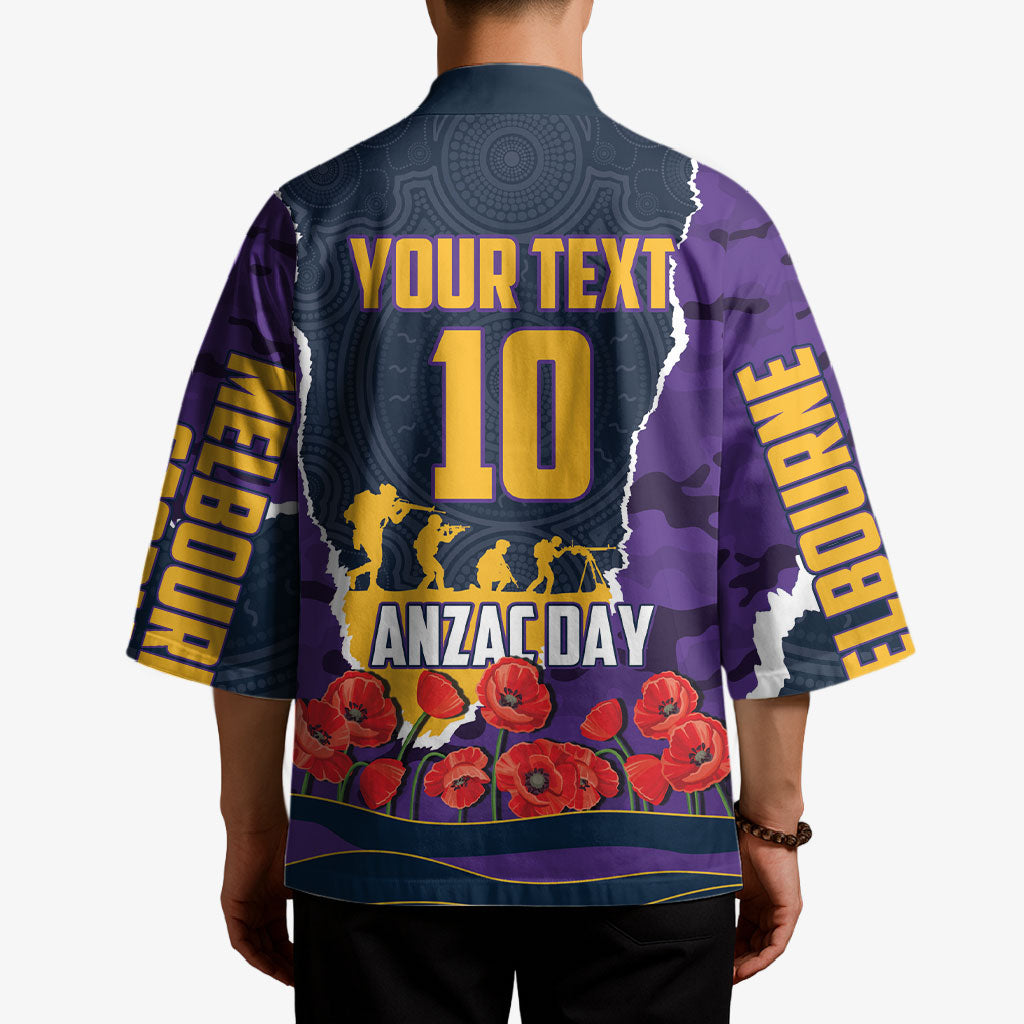 Personalized Melbourne Storm ANZAC Tribute Kimono Poppy Field Soldier Silhouette Aboriginal Rugby Mascot