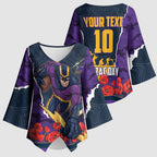 Personalized Melbourne Storm ANZAC Tribute Kimono Sleeve Blouse Poppy Field Soldier Silhouette Aboriginal Rugby Mascot