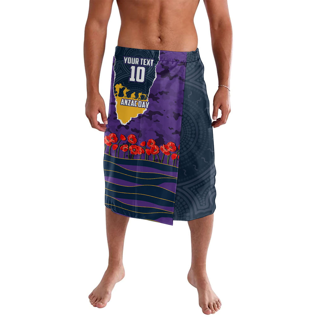 Personalized Melbourne Storm ANZAC Tribute Lavalava Poppy Field Soldier Silhouette Aboriginal Rugby Mascot