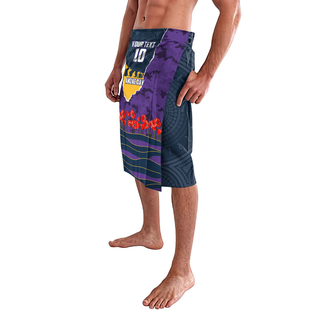 Personalized Melbourne Storm ANZAC Tribute Lavalava Poppy Field Soldier Silhouette Aboriginal Rugby Mascot