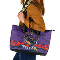 Personalized Melbourne Storm ANZAC Tribute Leather Tote Bag Poppy Field Soldier Silhouette Aboriginal Rugby Mascot