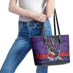 Personalized Melbourne Storm ANZAC Tribute Leather Tote Bag Poppy Field Soldier Silhouette Aboriginal Rugby Mascot