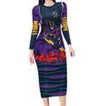 Personalized Melbourne Storm ANZAC Tribute Long Sleeve Bodycon Dress Poppy Field Soldier Silhouette Aboriginal Rugby Mascot